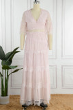 Elegant Solid Lace V Neck Cake Skirt Dresses