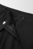 Elegant Solid Pocket Straight High Waist Wide Leg Solid Color Bottoms