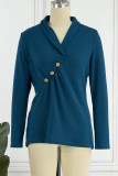 Casual Solid Buttons V Neck Tops