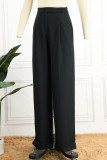 Elegant Solid Pocket Straight High Waist Wide Leg Solid Color Bottoms