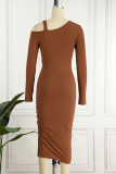Sexy Simplicity Solid Draw String Solid Color Oblique Collar Wrapped Skirt Dresses