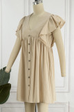 Sweet Simplicity Solid Buckle Solid Color V Neck A Line Dresses