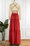 Elegant Simplicity Solid Backless Solid Color Square Collar Sling Dress Dresses