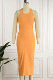 Elegant Solid Backless U Neck A Line Dresses