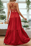 Elegant Simplicity Solid Backless Solid Color Square Collar Sling Dress Dresses