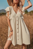 Sweet Simplicity Solid Buckle Solid Color V Neck A Line Dresses