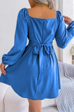 Elegant Simplicity Solid Color Stringy Selvedge Square Collar Waist Skirt Dresses