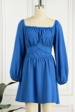 Elegant Simplicity Solid Color Stringy Selvedge Square Collar Waist Skirt Dresses