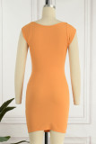 Elegant Solid Solid Color Square Collar Wrapped Skirt Dresses