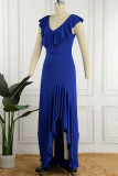 Elegant Solid Flounce V Neck Irregular Dress Dresses