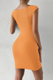 Elegant Solid Solid Color Square Collar Wrapped Skirt Dresses