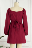 Elegant Simplicity Solid Color Stringy Selvedge Square Collar Waist Skirt Dresses