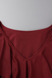 Elegant Solid Flounce V Neck Irregular Dress Dresses