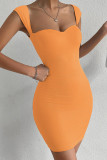 Elegant Solid Solid Color Square Collar Wrapped Skirt Dresses