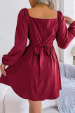 Elegant Simplicity Solid Color Stringy Selvedge Square Collar Waist Skirt Dresses