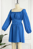 Elegant Simplicity Solid Color Stringy Selvedge Square Collar Waist Skirt Dresses