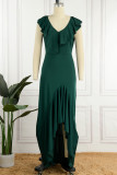 Elegant Solid Flounce V Neck Irregular Dress Dresses
