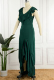 Elegant Solid Flounce V Neck Irregular Dress Dresses