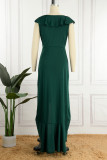 Elegant Solid Flounce V Neck Irregular Dress Dresses