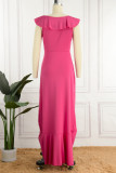 Elegant Solid Flounce V Neck Irregular Dress Dresses