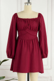 Elegant Simplicity Solid Color Stringy Selvedge Square Collar Waist Skirt Dresses