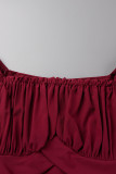 Elegant Simplicity Solid Color Stringy Selvedge Square Collar Waist Skirt Dresses