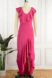 Elegant Solid Flounce V Neck Irregular Dress Dresses