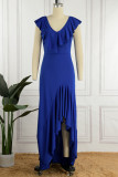 Elegant Solid Flounce V Neck Irregular Dress Dresses