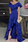 Elegant Solid Flounce V Neck Irregular Dress Dresses