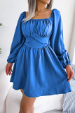 Elegant Simplicity Solid Color Stringy Selvedge Square Collar Waist Skirt Dresses