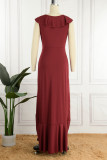 Elegant Solid Flounce V Neck Irregular Dress Dresses