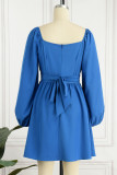 Elegant Simplicity Solid Color Stringy Selvedge Square Collar Waist Skirt Dresses