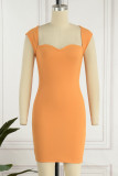 Elegant Solid Solid Color Square Collar Wrapped Skirt Dresses