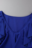 Elegant Solid Flounce V Neck Irregular Dress Dresses