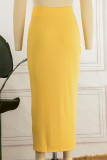 Elegant Solid Patchwork Buckle Slit Regular High Waist Solid Color Bottoms