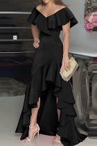 Elegant Solid Flounce V Neck Irregular Dress Dresses