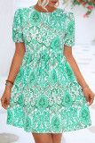 Sweet Print Patchwork O Neck A Line Dresses