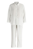 Casual Solid Patchwork Buckle Turndown Collar Long Sleeve Two Pieces