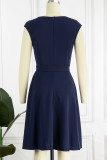Elegant Solid With Belt Solid Color O Neck A Line Dresses