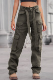 Street Solid Patchwork Pocket Loose Straight Patchwork Bottoms