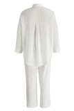 Casual Solid Patchwork Buckle Turndown Collar Long Sleeve Two Pieces