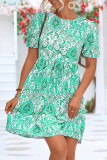Sweet Print Patchwork O Neck A Line Dresses