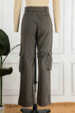Street Solid Patchwork Pocket Loose Straight Patchwork Bottoms