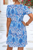 Sweet Print Patchwork O Neck A Line Dresses