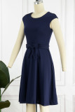Elegant Solid With Belt Solid Color O Neck A Line Dresses