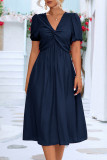 Sweet Elegant Solid Solid Color V Neck A Line Short Sleeve Dress