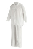 Casual Solid Patchwork Buckle Turndown Collar Long Sleeve Two Pieces