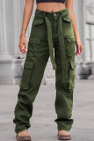 Street Solid Patchwork Pocket Loose Straight Patchwork Bottoms