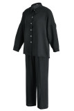 Casual Solid Patchwork Buckle Turndown Collar Long Sleeve Two Pieces