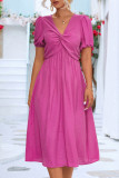 Sweet Elegant Solid Solid Color V Neck A Line Short Sleeve Dress